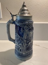 Vintage Gerz W. Germany Blue White Relief Beer Stein Hunting Scene picture