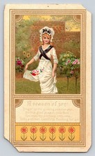 Victorian Girl Garden Scene Greeting Card 1890s Poem Ephemera 6x3 picture