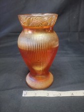 Imperial Carnival Glass Vase Marigold Prism & Daisy Band Rib Design picture
