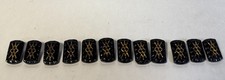 Lovely Vintage Antique Etched Black Glass Buttons w/ Gold Luster Finish picture