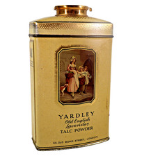Antique vtg YARDLEY Old English Lavender TALC POWDER tin feels full bath decor picture