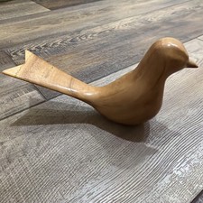 Vintage Folk Art  MCM Hand Carved Wood Bird Figurine Signed AMZ Brown picture