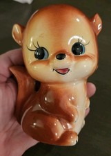 Vintage 1950s - 1960s Ceramic Squirrel Coin Bank Big Eyes Kitsch Mid Century picture