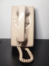 Vintage Beige Cream BELL Rotary dial DESK PHONE 514 Area Code with wall cord picture