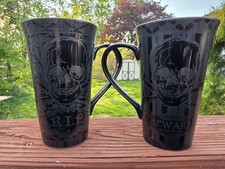 Set Of Two 222 Fifth Halloween Skulls Black China Mugs Black 16 Oz  picture