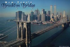Brooklyn Bridge and World Trade Center, Twin Towers, New York City - Postcard picture