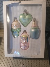 Baby's 1st First Christmas 4 Molded Glass Ornaments : Bottle Rattle Heart Baby picture