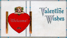 1914 Valentine's Day Wishes embossed USA Postcard art deco picture