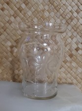 Vintage Clear Glass Vase Etched Flowers VASE 4 1/2