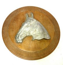 Vintage Wooden Plaque With Pewter Horse Head picture