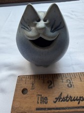 Whimsical Round  Fat Chunky Ceramic Pottery Cat Figurine picture