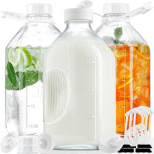 3 Pack 64 Oz Glass Milk Bottles with Lids,2 Pour Spouts picture