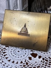 Vintage 1950s Brass Cigarette Case Washington DC U.S. Capitol Rhinestone Wallet picture