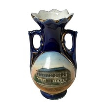 BOSTON MA Massachusetts Souvenir PUBLIC LIBRARY Porcelain COBALT TRINKET VASE picture
