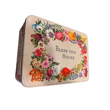 Vintage Original CARRS Assorted Biscuit Tin Floral Tapestry Bless This House picture