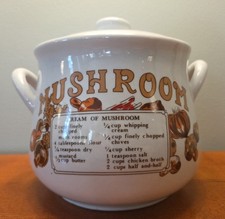 Vintage Midwestern Home Products 2 Qt Mushroom Ceramic Soup Tureen w/ Lid 1970 picture