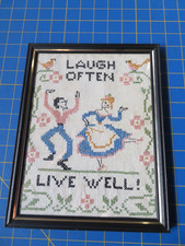 Vintage Hand Embroidered Sampler, Laugh Often Live Well picture