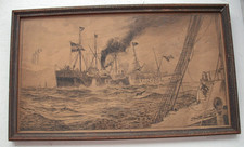 Rare WW1 Original Hand Inked Magazine Artwork, Naval, Italian Flag, info on back picture