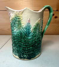 Antique 19th C. Etruscan American Majolica Water Pitcher Fern Decoration 1880 picture