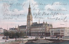 1908 Postcard German Reich Hamburg City Hall Tram Building Stamp Excellent picture