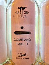 1836 Farms Glass Milk Bottle “Come and Take It” Cannon Design Terrell Texas picture