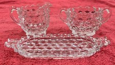 Vntg Fostoria American 2056 Clear Glass 3-pc Creamer, Sugar Bowl, Tray Item 686 picture