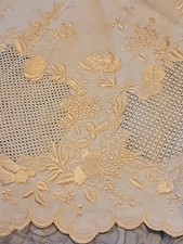 Antique Silk Society Golden Floral Embroidered/Drawn Work Table Topper 31