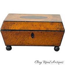 antique Birdseye maple & mahogany document collectibles box jewelry 1830 19th picture