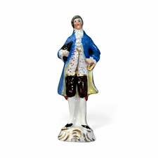 Vintage Miniature German Porcelain Colonial Gentleman Figurine Blue Frock Coat 3 picture