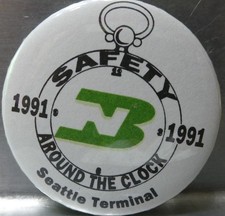 Railroad Pinback Burlington Northern Safety Around Clock 1991 picture