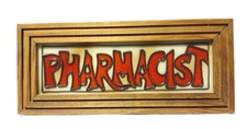 Vtg Glasscraft Pharmacist Sign  Wood Framed Faux Stained Glass  B2 picture