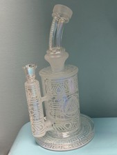 Illuminati Clear Etched Glass Water Pipe / Bubbler ~ Geometric Eye Design picture