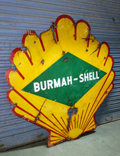 1950 VINTAGE PORCELAIN ENAMEL SIGN BURMAH SHELL PETROL STATION OIL SIGN 60 INCH picture