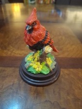 Vintage Porcelain hand-painted red cardinal figurine perched branch flowers. picture