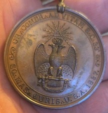 Extremely Rare Albert Pike 33 Degree Masonic Medal With Pin Double Headed Eagle picture