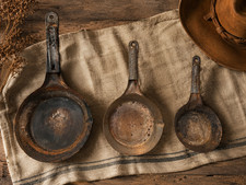 Primitive Cowboy Pan Set of Three Vintage Rustic Ranch Kitchen Decor picture