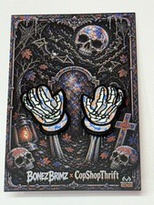 🔥 CopShopThrift X Bonez Brimz NY Knicks Bones Gloves Hat Pins Set New On Card picture