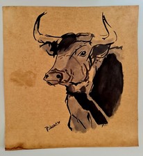 PABLO PICASSO,HANDMADE INK DRAWING  ON OLD CARDBOARD,  SIGNED, STAMPED  picture