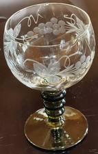 Set of 6 VTG Roemer Wine Glasses Austria Grape Etched Green Bubble Stem+ Box NOS picture