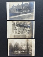 Lot of 3 Antique RPPC Real Photo Postcards Vintage House, Yard, Porch 1910s picture