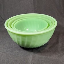 Fire King Jadite Mid-Century Swirl Swirl 4 Piece Stackable Mixing Bowl Set NICE picture