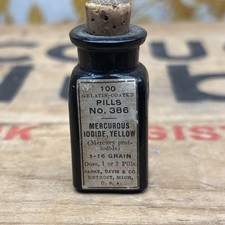 ANTIQUE PARKE, DAVIS & CO. MERCUROUS IODIDE Yellow MEDICINE BOTTLE Amber Empty picture