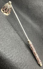Vintage Ornate Silverplated Red Jeweled Candle Snuffer 10.5” picture