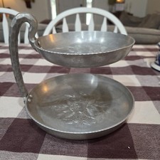 Vintage Forged Aluminum 2-Tier Tray Hammered Floral picture