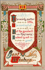 Antique Greeting Postcard Best Wishes Poem Gel Gold Gilt Embossed c1910 picture