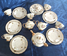 Antique Karolina Tea Set for 6 Mother-of-pearl Finish Porcelain  from 50s  23pcs picture