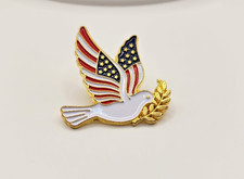 Patriotic White Peace Dove With American Flag Colors Wings And Gold Accents Pin picture