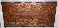 Asian Pacific Hand Carved Wooden Wall Plaque Picture Tale Storyboard EUC picture