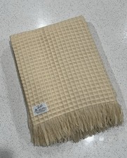 Faribo Vintage Woolen Mills 100% Wool Waffle Blanket Throw 50 x 70 Cream Fringe picture