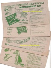 RIN TIN TIN 4 PREMIUM CARDS 1956 NABISCO CEREAL Mail-In Kit,RINTY TOY,Bugle,BELT picture